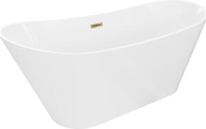 Mexen Dora vasca da bagno freestanding 160 x 75 cm, bianca, tracimazione dorata - 52071607500-50