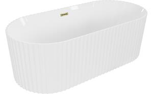 Mexen Paola vasca da bagno freestanding rigata 150 x 75 cm, bianca lucida, troppopieno dorato - 52721507500-50
