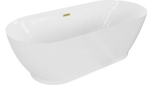 Mexen Roxy vasca da bagno autoportante 180 x 85 cm, bianca, troppo pieno oro spazzolato - 51201808500-55