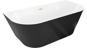 Mexen Oris vasca da bagno freestanding accostata ondulata 170 x 80 cm, bianca/nera, troppopieno oro spazzolato - 52871708075-55