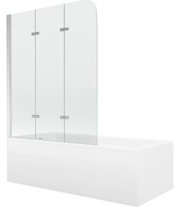 Mexen Cubik vasca rettangolare 150 x 70 cm con pannello e paravento a 3 ante 120 cm, trasparente, cromato - 550315070X9012030100