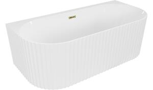 Mexen Sella vasca freestanding addossata rigata 170 x 80 cm, bianca lucida, troppopieno dorato - 52711708000-50