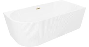 Mexen Silo vasca da bagno freestanding ad angolo destro scanalata 170 x 80 cm, bianca, troppopieno spazzolato oro