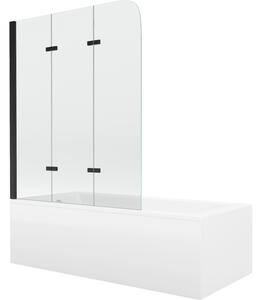 Mexen Cubik vasca da bagno rettangolare 160 x 70 cm con rivestimento e paravento a 3 ante 120 cm, trasparente, nero