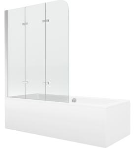 Mexen Cube vasca rettangolare 170 x 80 cm con pannello e paravento a 3 ante 120 cm, trasparente, cromo - 550517080X9012030100