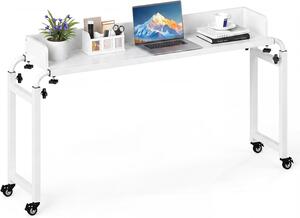 Tavolino regolabile in altezza e lunghezza, con rotelle, per letto, ideale per laptop e per attività di cura personale (bianco)