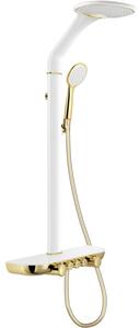 Mexen Bolt set doccia montato esternamente con soffione e miscelatore, bianco/oro - 78108-25