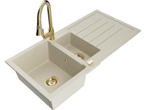 Mexen Andres lavello in granito 1,5 vasche con scolapiatti e miscelatore da cucina Elia, beige - 6515-69-670101-50