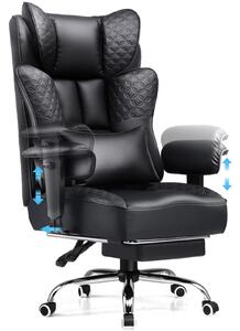 Sedia da gaming GTPLAYER, sedia da ufficio ergonomica con poggiapiedi, schienale e braccioli regolabili fino a 150°, sedia da computer, poltrona da ufficio, portata massima 180 kg, colore nero