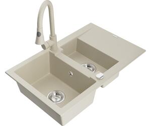 Mexen Gaspar lavello in granito 1,5 vasca con sgocciolatoio e miscelatore da cucina Elia, beige - 6507-69-670101-69