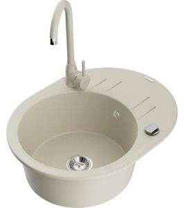 Mexen Kevin lavello in granito a 1 vasca con scolapiatti e rubinetto da cucina Telma, beige - 6517-69-670200-69