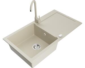 Mexen Leo lavello in granito 1-vasca con scolapiatti e miscelatore cucina Telma, beige - 6501-69-670200-69