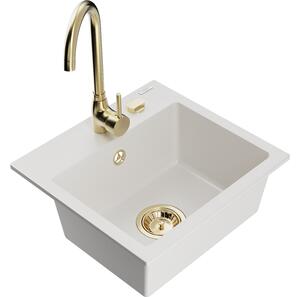 Mexen Milo lavello in granito a 1 vasca con rubinetto cucina Telma, bianco - 6505-20-670200-50