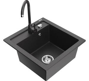Mexen Vito lavello da cucina in granito 1-vasca con miscelatore Telma, nero maculato - 6503-76-670200-76