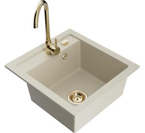 Mexen Vito lavello da cucina in granito a 1 vasca con rubinetto da cucina Telma, beige - 6503-69-670200-50