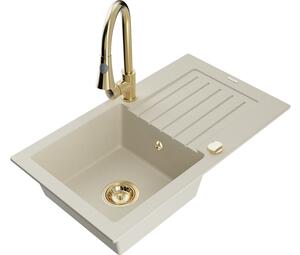 Mexen Pablo lavello in granito 1-vasca con sgocciolatoio e miscelatore cucina Elia, beige - 6510-69-670101-50