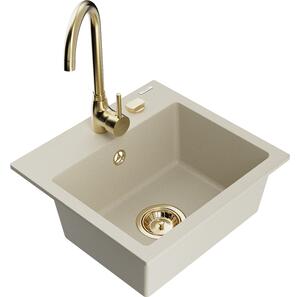 Mexen Milo lavello in granito a 1 vasca con rubinetto da cucina Telma, beige - 6505-69-670200-50
