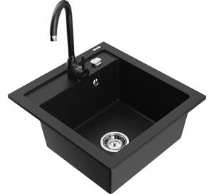 Mexen Vito lavello in granito a 1 vasca con rubinetto da cucina Telma, nero - 6503-77-670200-70