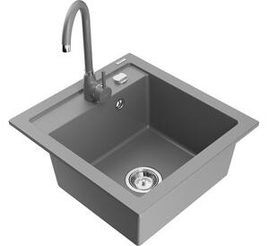 Mexen Vito lavello in granito a 1 vasca con rubinetto da cucina Telma, grigio - 6503-71-670200-71