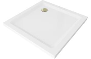 Mexen Flat piatto doccia quadrato slim 70 x 70 cm, bianco, sifone dorato - 40107070G