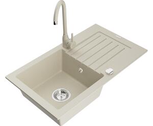 Mexen Pablo lavello in granito con 1 vasca con scolapiatti e rubinetto da cucina Telma, beige - 6510-69-670200-69