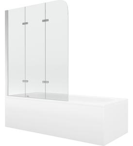 Mexen Vega vasca rettangolare 160 x 70 cm con pannellatura e paravento a 3 ante 120 cm, trasparente, cromato