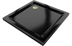 Mexen Flat piatto doccia quadrato slim 80 x 80 cm, nero, sifone dorato - 40708080G