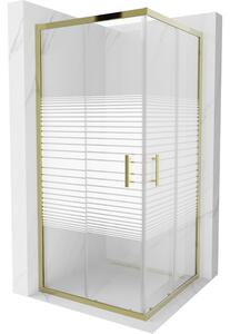 Mexen Rio cabina doccia quadrata 90 x 90 cm, fasce bianche, oro - 860-090-090-50-20