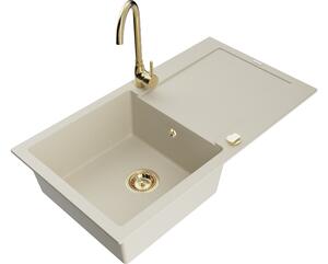 Mexen Leo lavello in granito a 1 vasca con scolapiatti e rubinetto da cucina Telma, beige - 6501-69-670200-50
