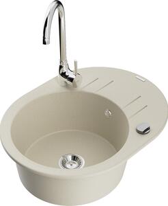 Mexen Kevin lavello in granito a 1 vasca con scola piatti e rubinetto da cucina Telma, beige - 6517-69-670200-00