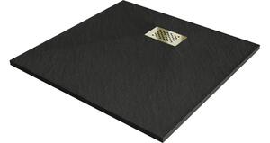 Mexen Hugo piatto doccia quadrato SMC 80 x 80 cm, nero, copertura dorata - 42708080-G