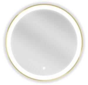 Mexen Esso specchio da bagno illuminato, rotondo 60 cm, LED 6000K, antiappannamento, cornice dorata - 9825-060-060-611-50
