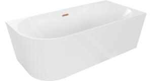 Mexen Mia vasca da bagno ad angolo autoportante destra 150 x 75 cm, bianca, troppo pieno rame spazzolato - 52691507500P-65
