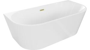Mexen Oval vasca da bagno indipendente a parete 170 x 80 cm, bianca, troppopieno oro spazzolato - 52671708000-55