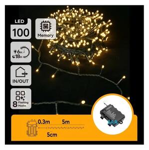Aigostar - Catena luminosa LED da esterno 100xLED/8 funzioni 3xAA 5,3 m IP44 bianco caldo