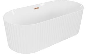 Mexen Paola vasca da bagno freestanding rigata 150 x 75 cm, bianco lucido, troppopieno rame spazzolato - 52721507500-65