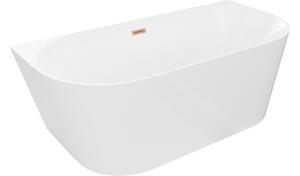 Mexen Oval Slim vasca da bagno freestanding a parete 170 x 80 cm, bianca, troppopieno rame spazzolato - 52661708000-65