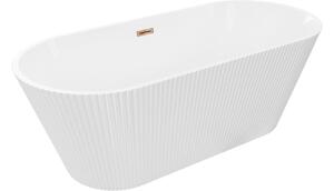Mexen Yara vasca da bagno indipendente rigata 170 x 75 cm, bianca, troppo pieno oro rosa - 52861707500-60