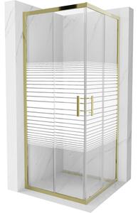Mexen Rio cabina doccia quadrata 80 x 80 cm, fasce bianche, oro - 860-080-080-50-20