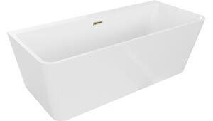 Mexen Volta vasca da bagno autoportante a parete 170 x 75 cm, bianca, troppopieno dorato - 51131707500-50