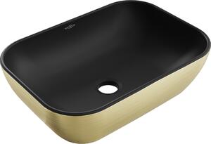 Mexen Rita lavabo da appoggio 45 x 32 cm, nero opaco/oro motivo linee - 21084577