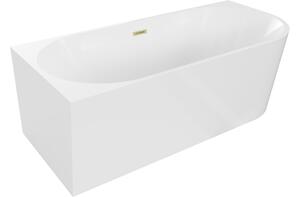 Mexen Mia vasca da bagno freestanding angolare sinistra 150 x 75 cm, bianca, troppopieno dorato spazzolato - 52691507500L-55