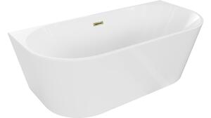 Mexen Oval vasca da bagno freestanding adiacente alla parete 150 x 75 cm, bianca, troppo pieno dorato - 52671507500-50