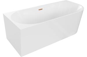 Mexen Mia vasca da bagno indipendente ad angolo sinistra 180 x 80 cm, bianca, troppopieno in rame spazzolato - 52691808000L-65