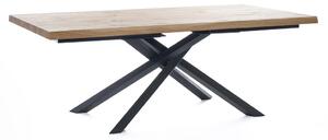 E-STYLO Tavolo Fisso Top in truciolare di pioppo impiallacciato e bordo massellato Gambe in metallo verniciato,100cm X 200cm H. 76cm,Top: rovere naturale gambe: nero