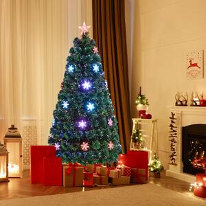 Costway 150cm Albero di natale artificiale in fibra ottica con 170 rami, 24 luci LED fiocchi di neve e stella
