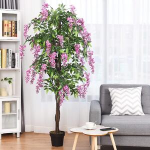 Costway Albero artificiale con fiori glicine 180cm Pianta artificiale decorativa in vaso da arredo interno Rosa