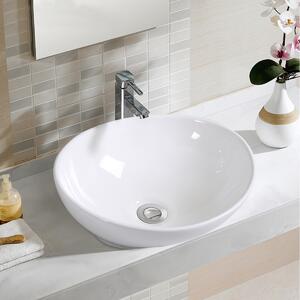 Costway Lavabo ovale in ceramica con set di tubo di scarico Lavandino di forma ovale 41x34x14cm Bianco