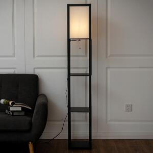 Costway Scaffale legno con lampada per salone camera da letto studio, Lampada da terra con paralume e 3 mensole Nero