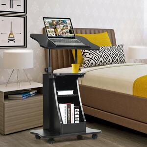 Costway Carrello porta computer regolabile in altezza, Tavolo porta pc con superficie girevole da casa e ufficio con ruote, Nero